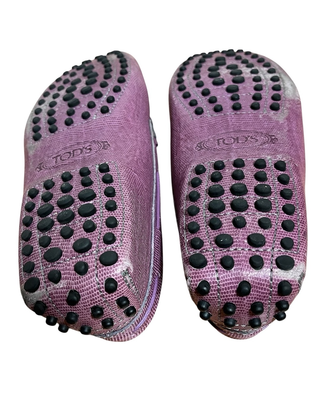 Tod's Gommino purple lizard-embossed leather tassel driving loafer moccasins 38 - Picture 14 of 16